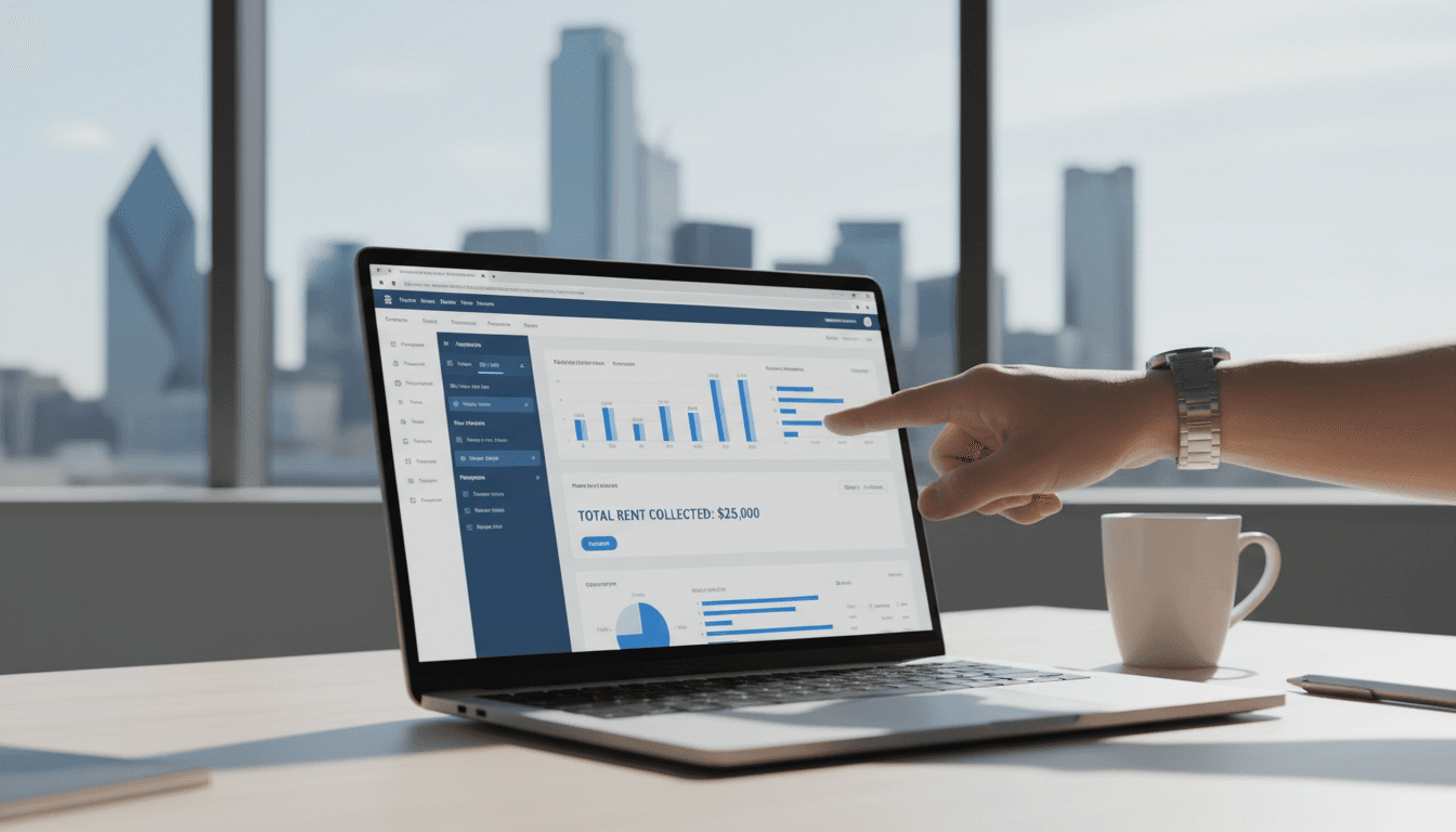 Financial reporting dashboard showing rent collection and expense management