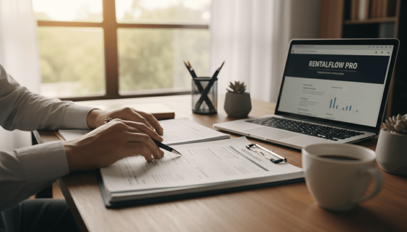 Property manager reviewing rental documents