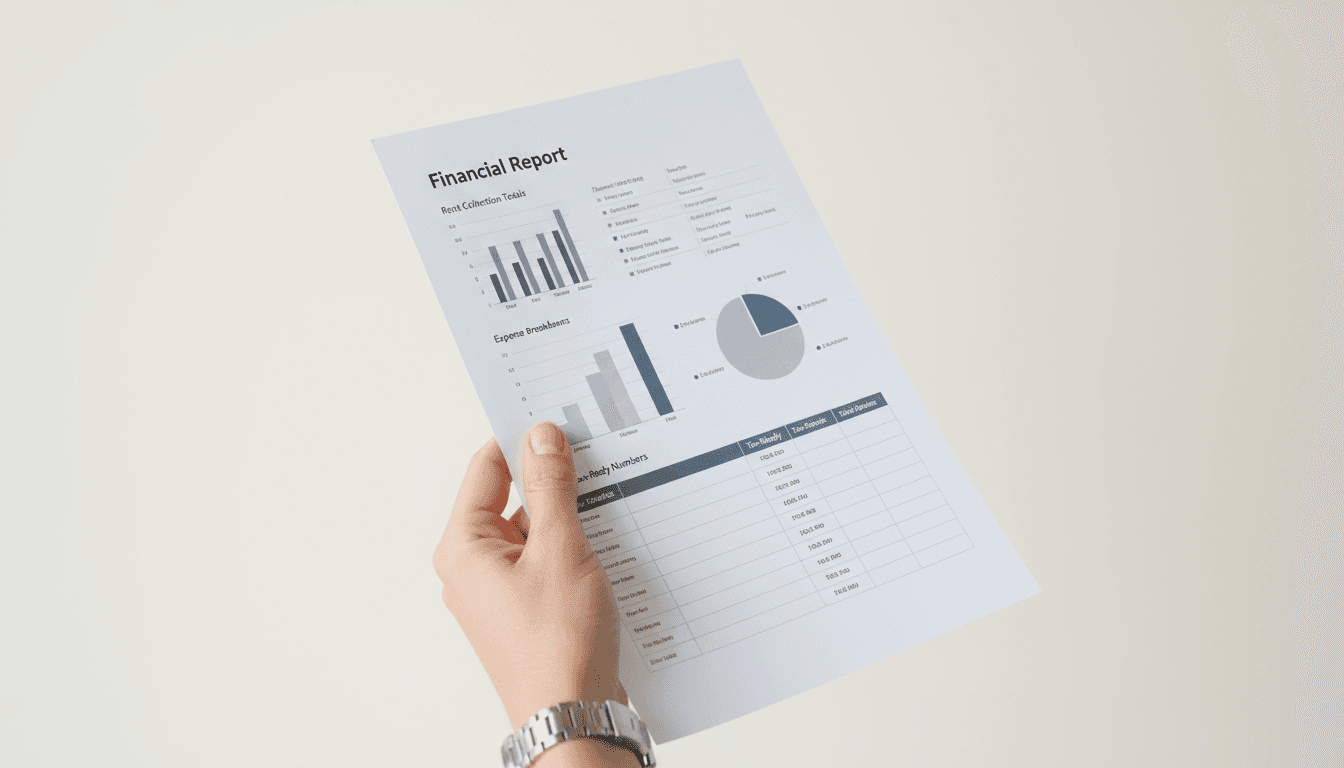 Property owner holding year-end financial report