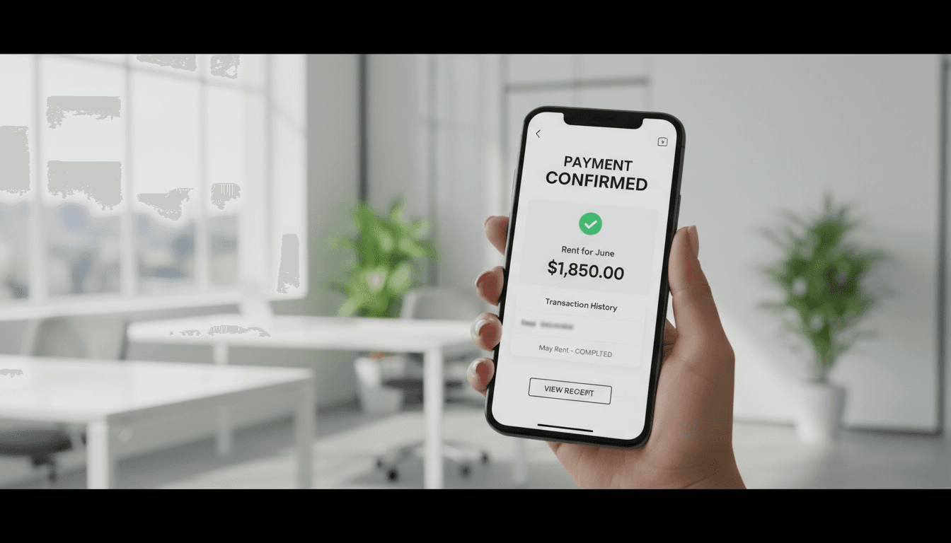 Smartphone showing online rent payment interface